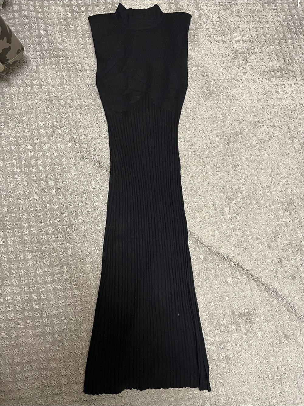 Black Ribbed Knit Sleeveless Maxi Dress
